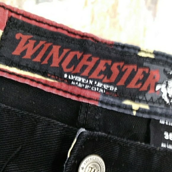 Winchester Distressed Black Denim Jeans Embroidered Horse and Rider Size 38/32 - Picture 5 of 8
